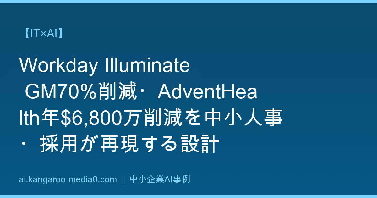 【IT×AI】Workday Illuminate GM70%削減・AdventHealth年$6,800万削減を中小人事・採用が再現する設計