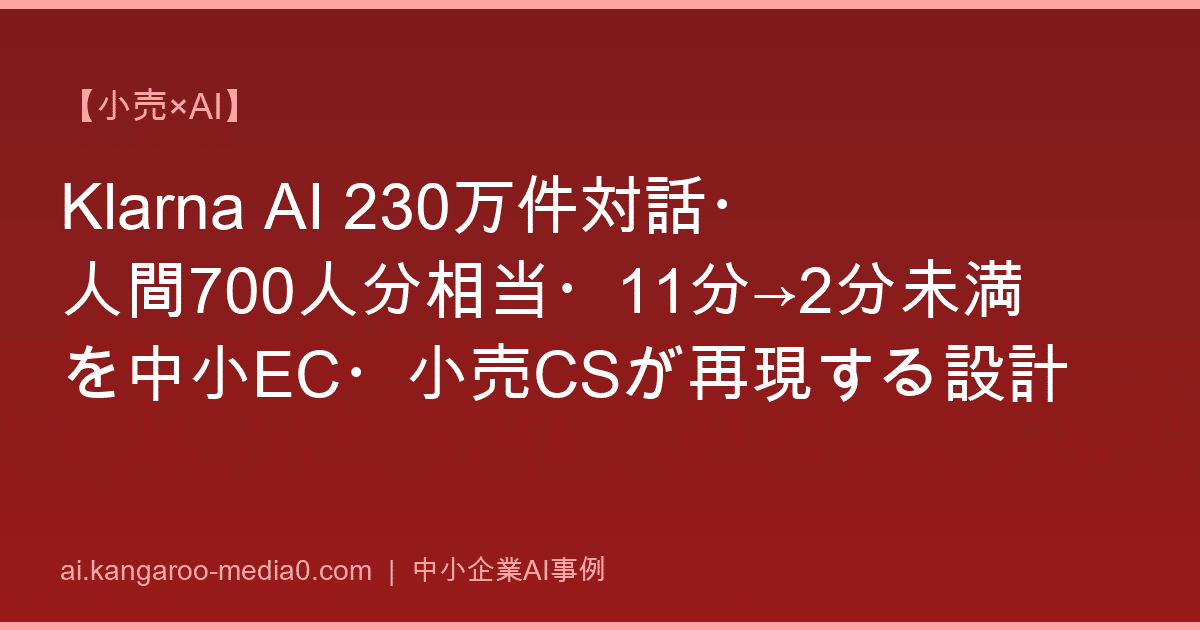 【小売×AI】Klarna AI 230万件対話・人間700人分相当・11分→2分未満を中小EC・小売CSが再現する設計