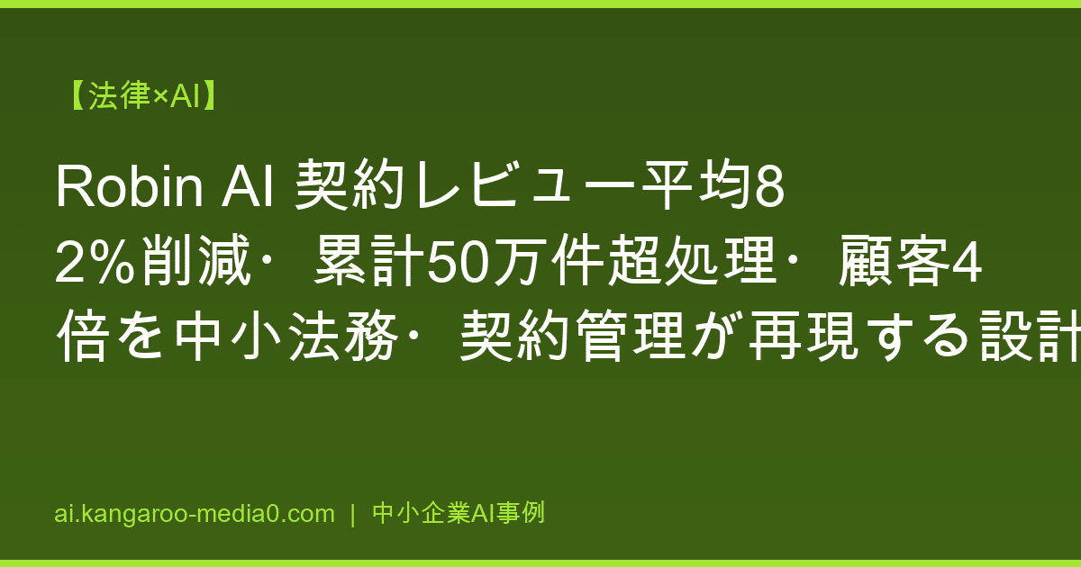 【法律×AI】Robin AI 契約レビュー平均82%削減・累計50万件超処理・顧客4倍を中小法務・契約管理が再現する設計
