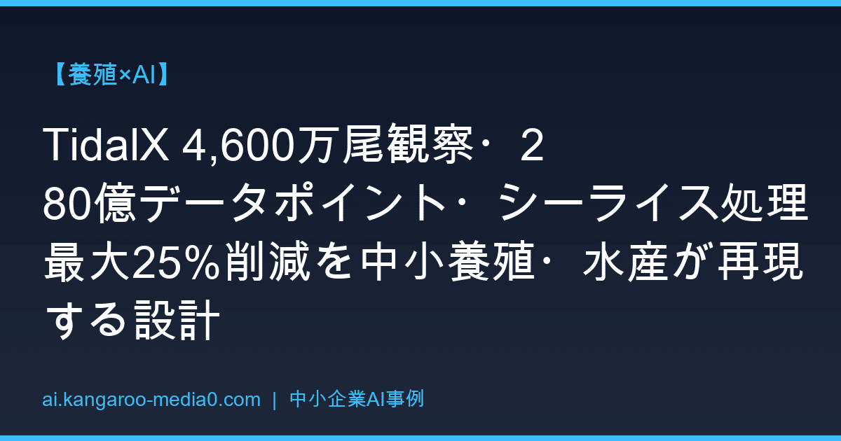 【養殖×AI】TidalX 4,600万尾観察・280億データポイント・シーライス処理最大25%削減を中小養殖・水産が再現する設計