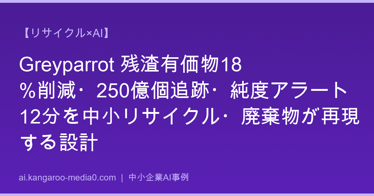 【リサイクル×AI】Greyparrot 残渣有価物18%削減・250億個追跡・純度アラート12分を中小リサイクル・廃棄物が再現する設計