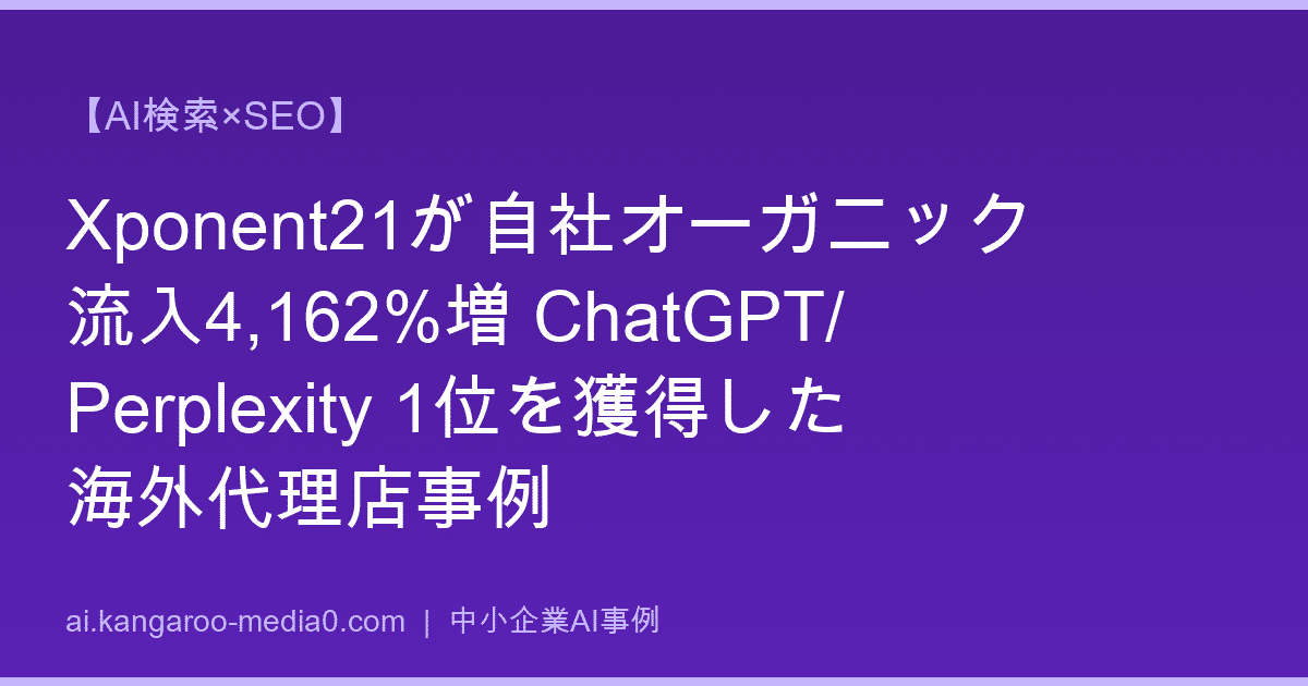【AI検索×SEO】Xponent21が自社オーガニック流入4,162%増 ChatGPT/Perplexity 1位を獲得した海外代理店事例