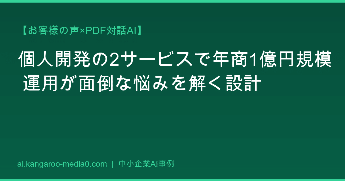 【お客様の声×PDF対話AI】個人開発の2サービスで年商1億円規模 運用が面倒な悩みを解く設計