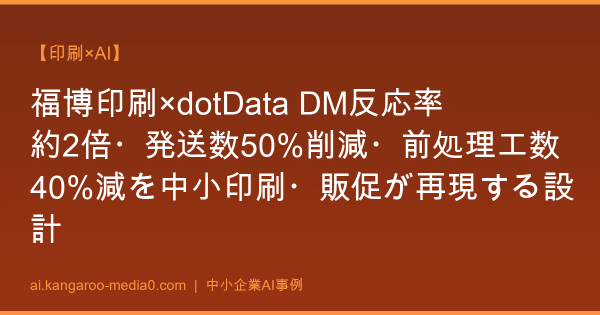 【印刷×AI】福博印刷×dotData DM反応率約2倍・発送数50%削減・前処理工数40%減を中小印刷・販促が再現する設計