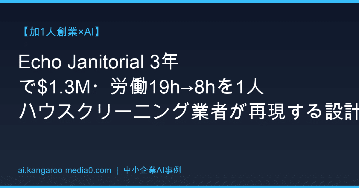 【加1人創業×AI】Echo Janitorial 3年で$1.3M・労働19h→8hを1人ハウスクリーニング業者が再現する設計