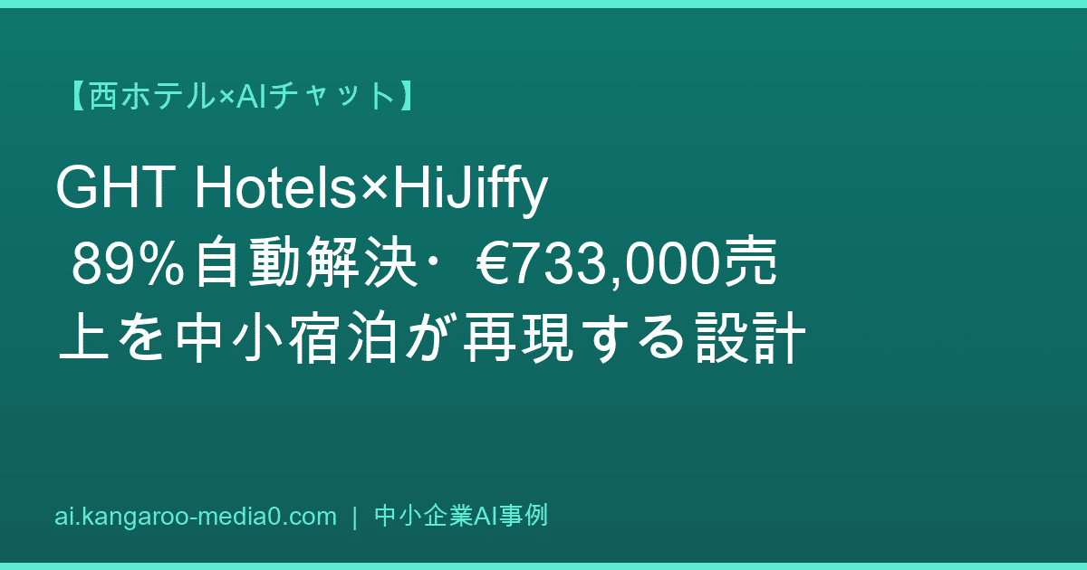 【西ホテル×AIチャット】GHT Hotels×HiJiffy 89%自動解決・€733,000売上を中小宿泊が再現する設計
