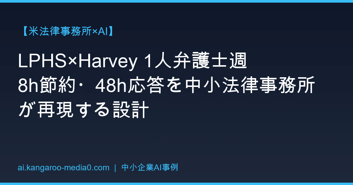 【米法律事務所×AI】LPHS×Harvey 1人弁護士週8h節約・48h応答を中小法律事務所が再現する設計
