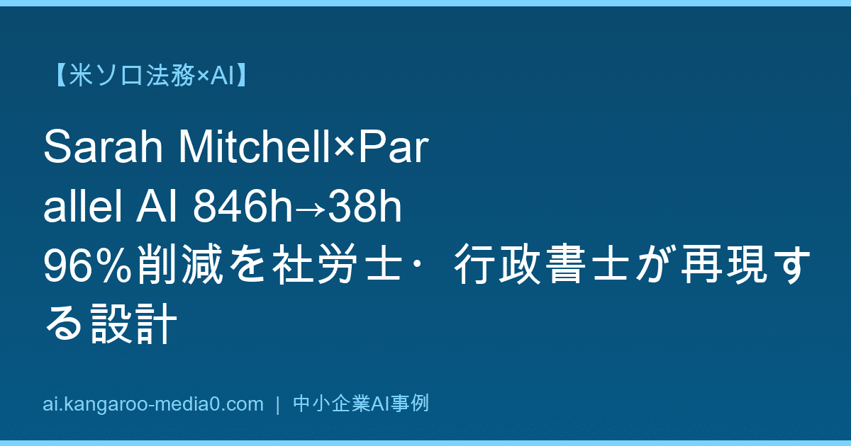 【米ソロ法務×AI】Sarah Mitchell×Parallel AI 846h→38h 96%削減を社労士・行政書士が再現する設計
