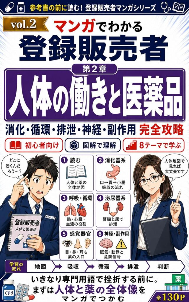 2026年版 マンガでわかる登録販売者「第2章 人体の働きと医薬品」薬は体のどこで効くのか